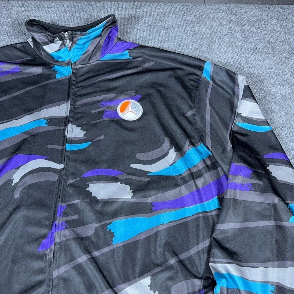 Jordan Brand Men XL Black Purple Blue Camo Upside Down Zipper Track Jacket